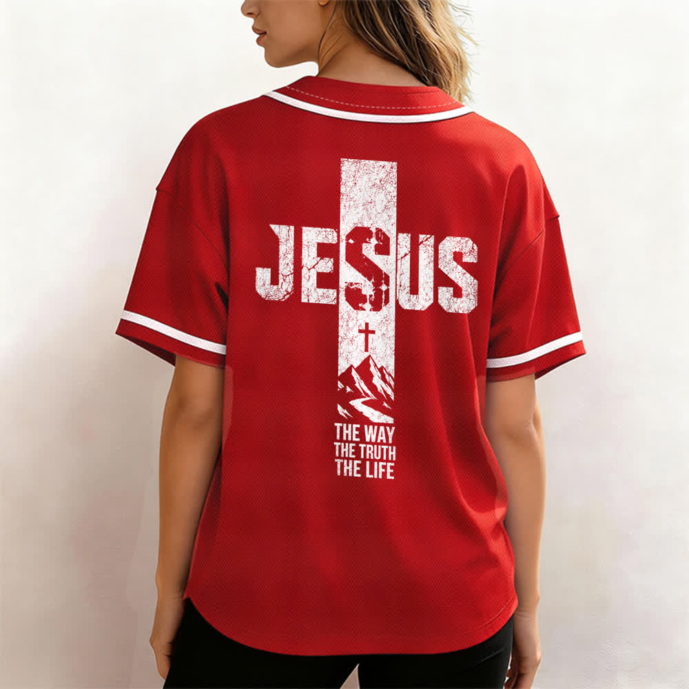 Christianartworkshop Jesus Cross Distressed Button Front Baseball Jersey - image 17
