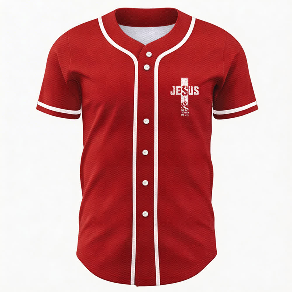 Christianartworkshop Jesus Cross Distressed Mesh Button Front Baseball Jersey - image 16