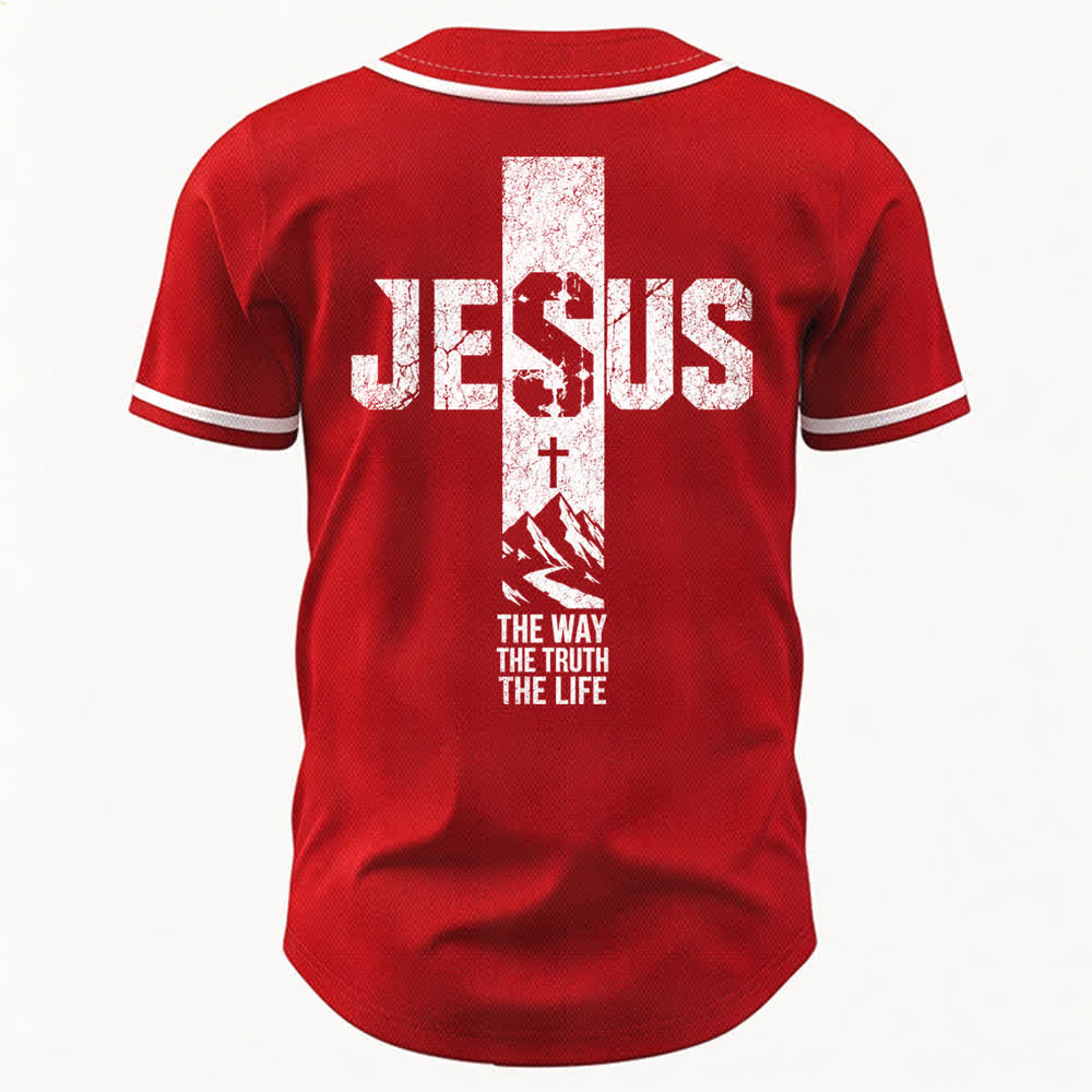 Christianartworkshop Jesus Cross Distressed Mesh Button Front Baseball Jersey - image 15