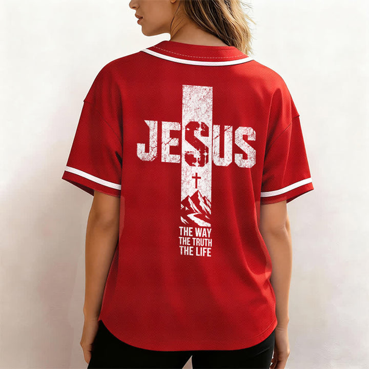 Christianartworkshop Jesus Cross Distressed Mesh Button Front Baseball Jersey - image 17