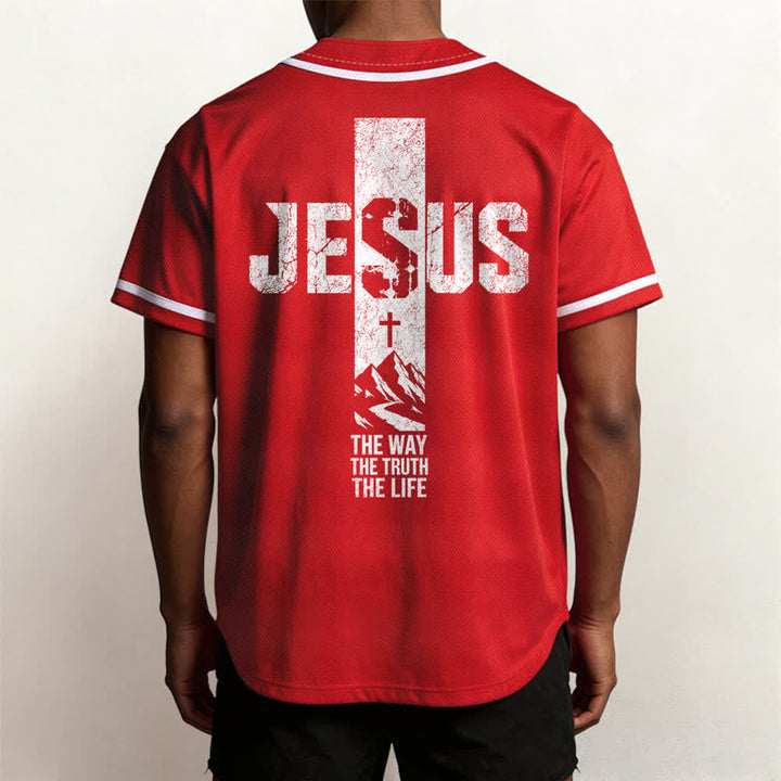 Christianartworkshop Jesus Cross Distressed Mesh Button Front Baseball Jersey - image 19