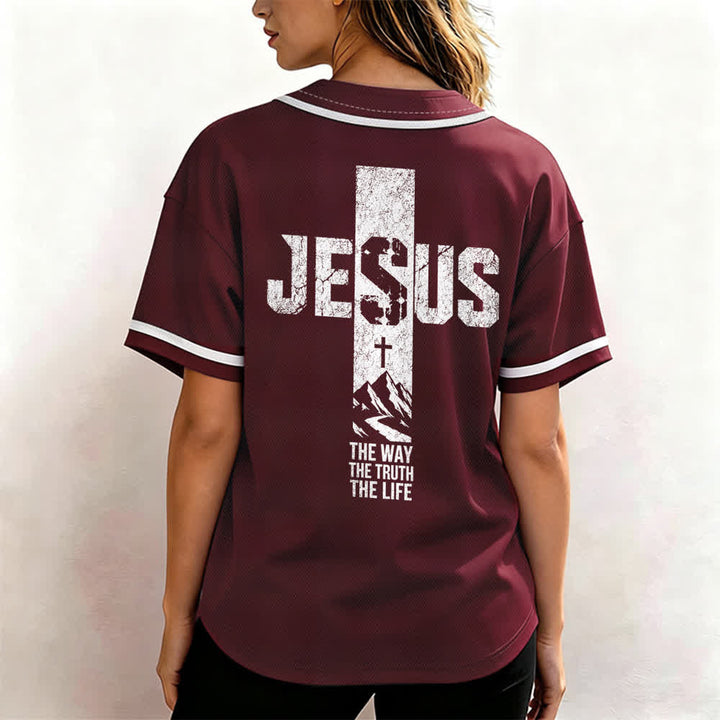 Christianartworkshop Jesus Cross Distressed Mesh Button Front Baseball Jersey - image 24
