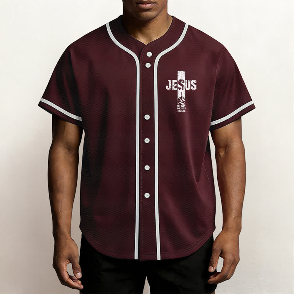 Christianartworkshop Jesus Cross Distressed Mesh Button Front Baseball Jersey - image 27