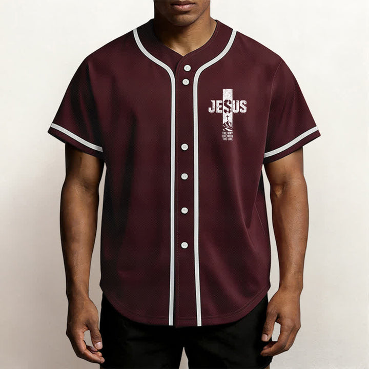 Christianartworkshop Jesus Cross Distressed Button Front Baseball Jersey - image 27