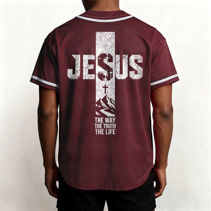 Christianartworkshop Jesus Cross Distressed Mesh Button Front Baseball Jersey - image 26