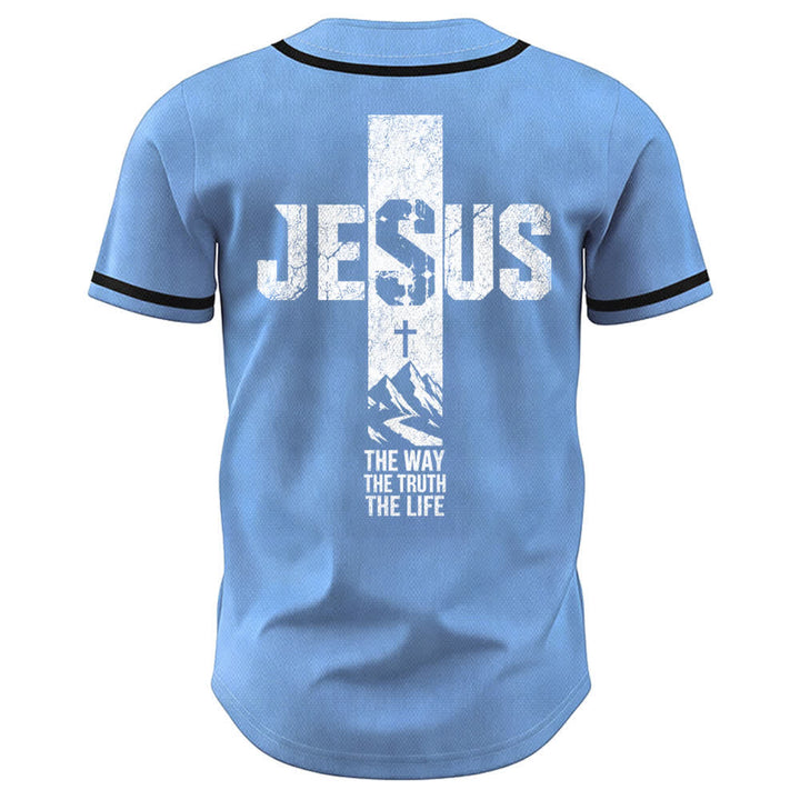 Christianartworkshop Jesus Cross Distressed Mesh Button Front Baseball Jersey - image 30