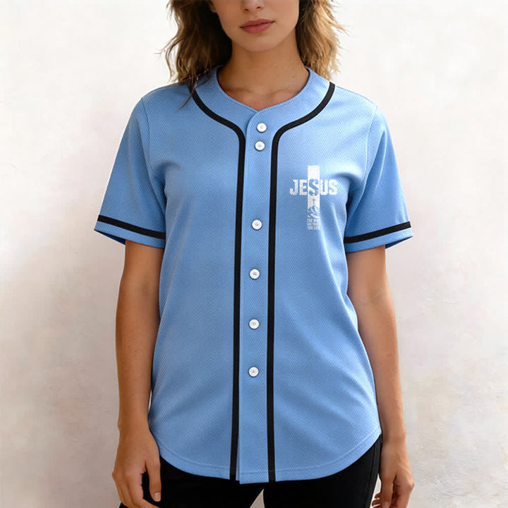 Christianartworkshop Jesus Cross Distressed Mesh Button Front Baseball Jersey - image 31