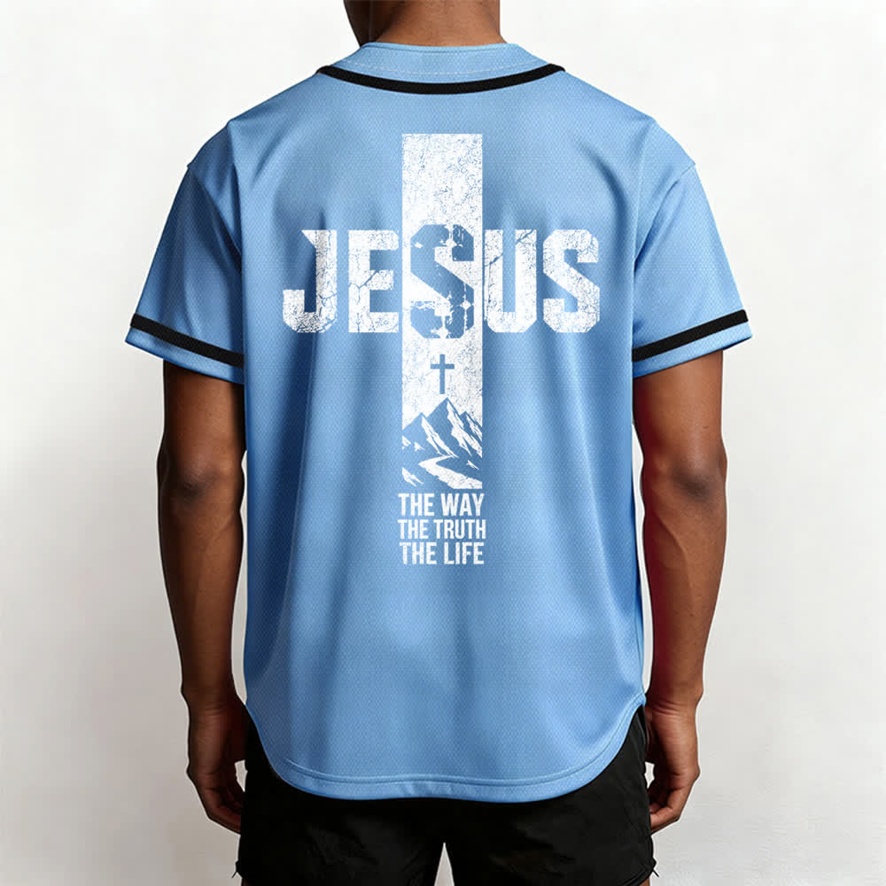 Christianartworkshop Jesus Cross Distressed Mesh Button Front Baseball Jersey - image 34
