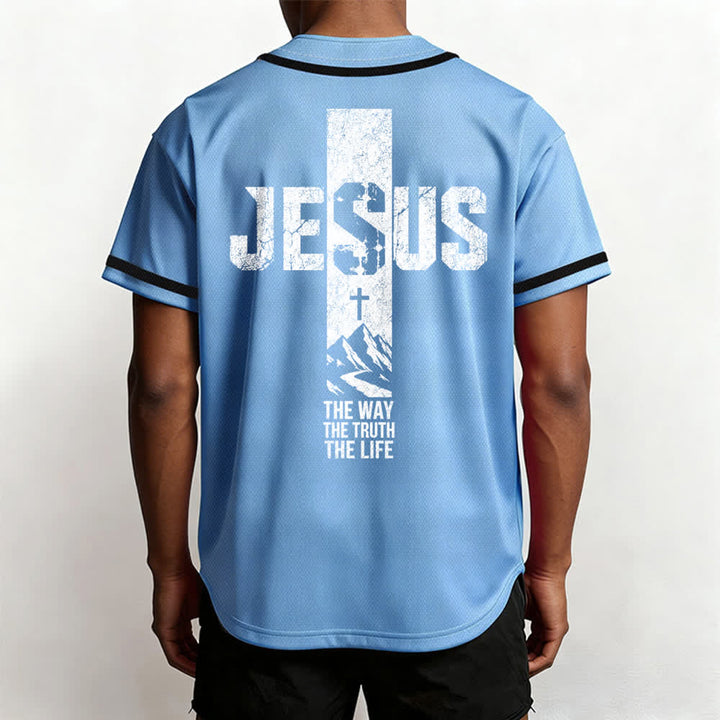 Christianartworkshop Jesus Cross Distressed Mesh Button Front Baseball Jersey - image 34
