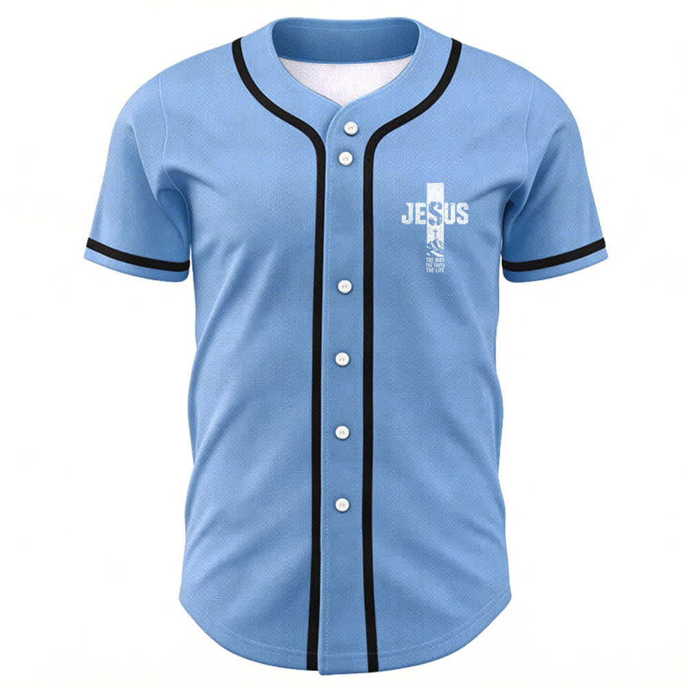 Christianartworkshop Jesus Cross Distressed Mesh Button Front Baseball Jersey - image 29