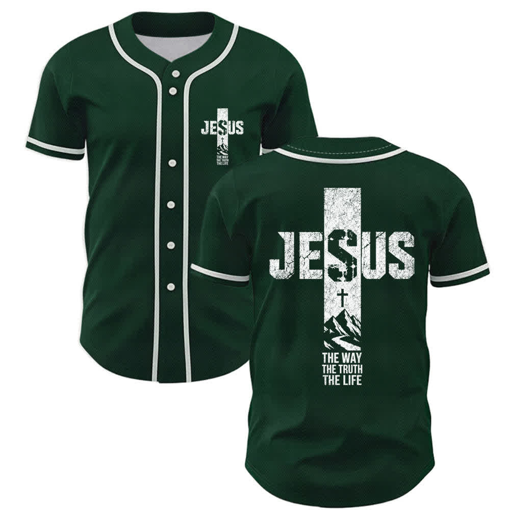 Christianartworkshop Jesus Cross Distressed Mesh Button Front Baseball Jersey - Green - 5XL - image 35