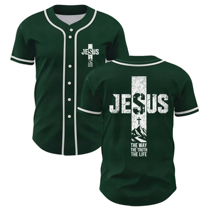 Christianartworkshop Jesus Cross Distressed Mesh Button Front Baseball Jersey - Green - 5XL - image 35