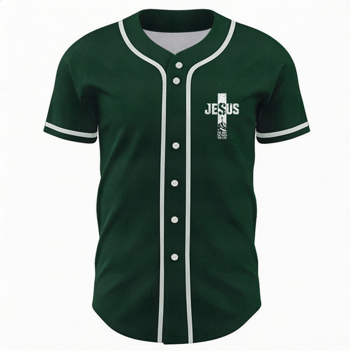 Christianartworkshop Jesus Cross Distressed Mesh Button Front Baseball Jersey - image 37