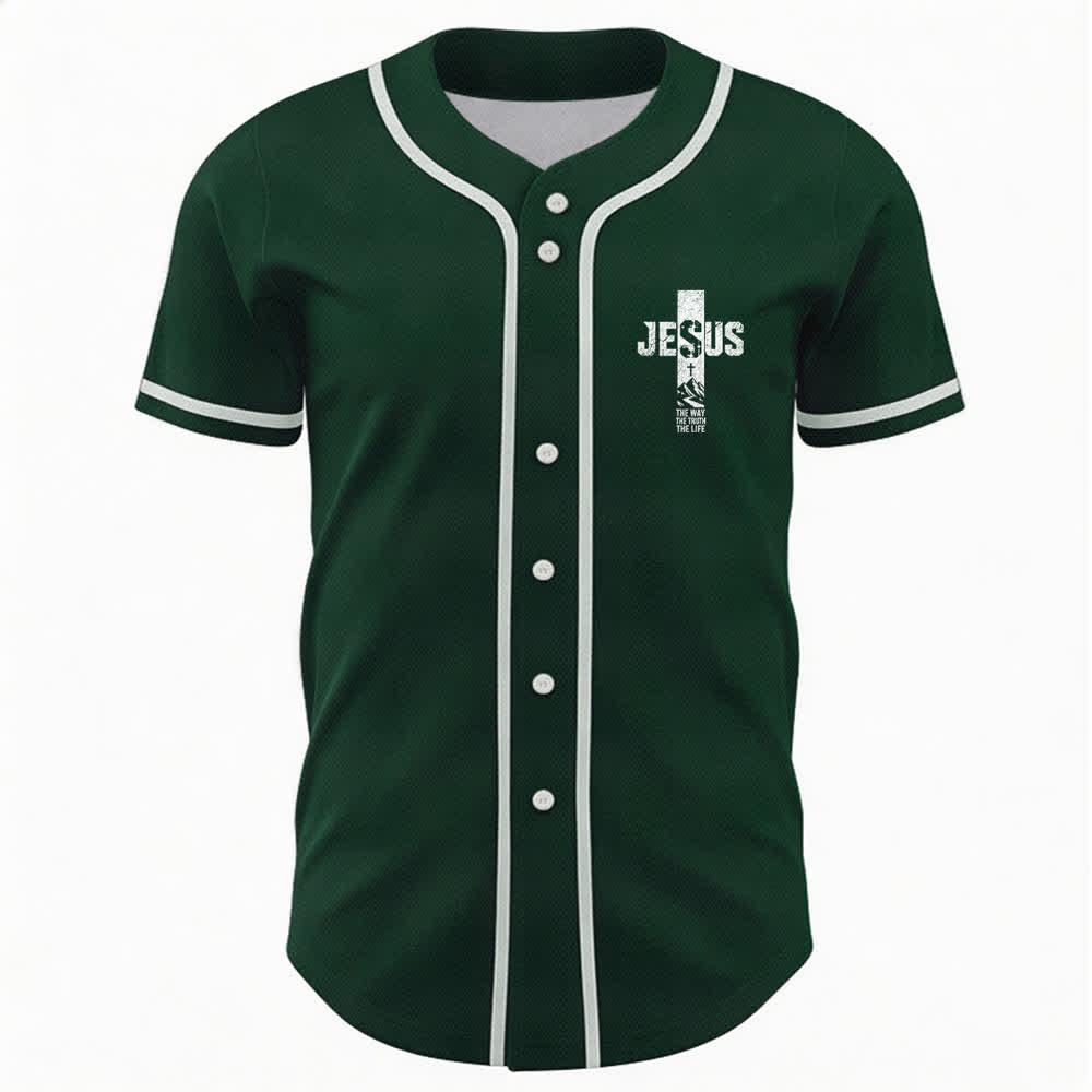 Christianartworkshop Jesus Cross Distressed Button Front Baseball Jersey - image 37