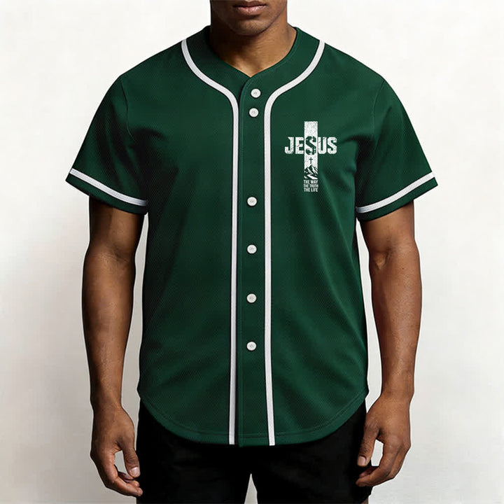 Christianartworkshop Jesus Cross Distressed Mesh Button Front Baseball Jersey - image 41