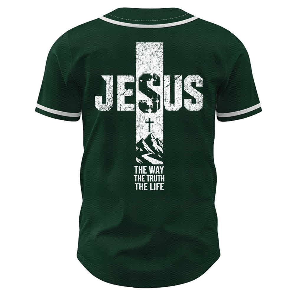 Christianartworkshop Jesus Cross Distressed Mesh Button Front Baseball Jersey - image 36