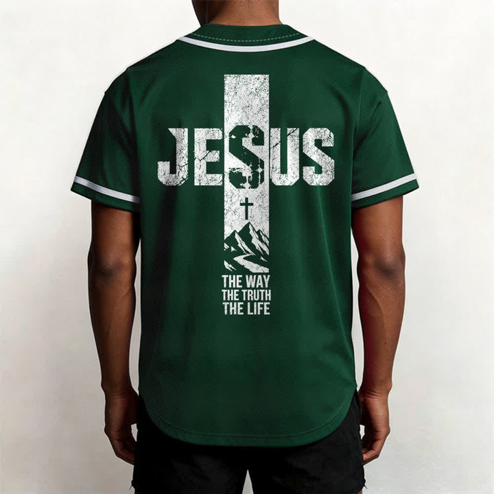 Christianartworkshop Jesus Cross Distressed Button Front Baseball Jersey - image 40