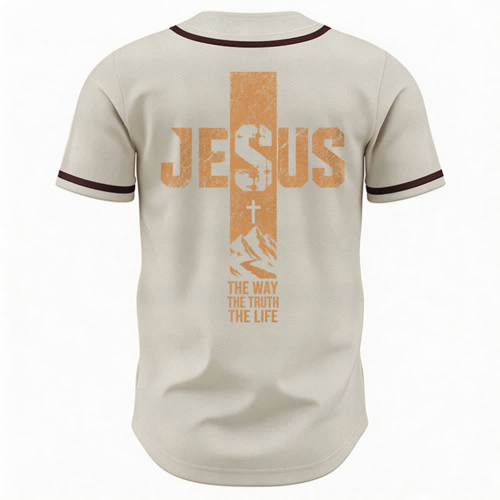 Christianartworkshop Jesus Cross Distressed Mesh Button Front Baseball Jersey - image 43
