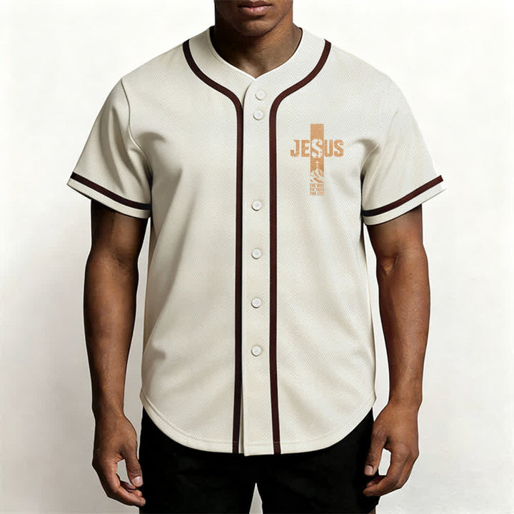 Christianartworkshop Jesus Cross Distressed Mesh Button Front Baseball Jersey - image 48