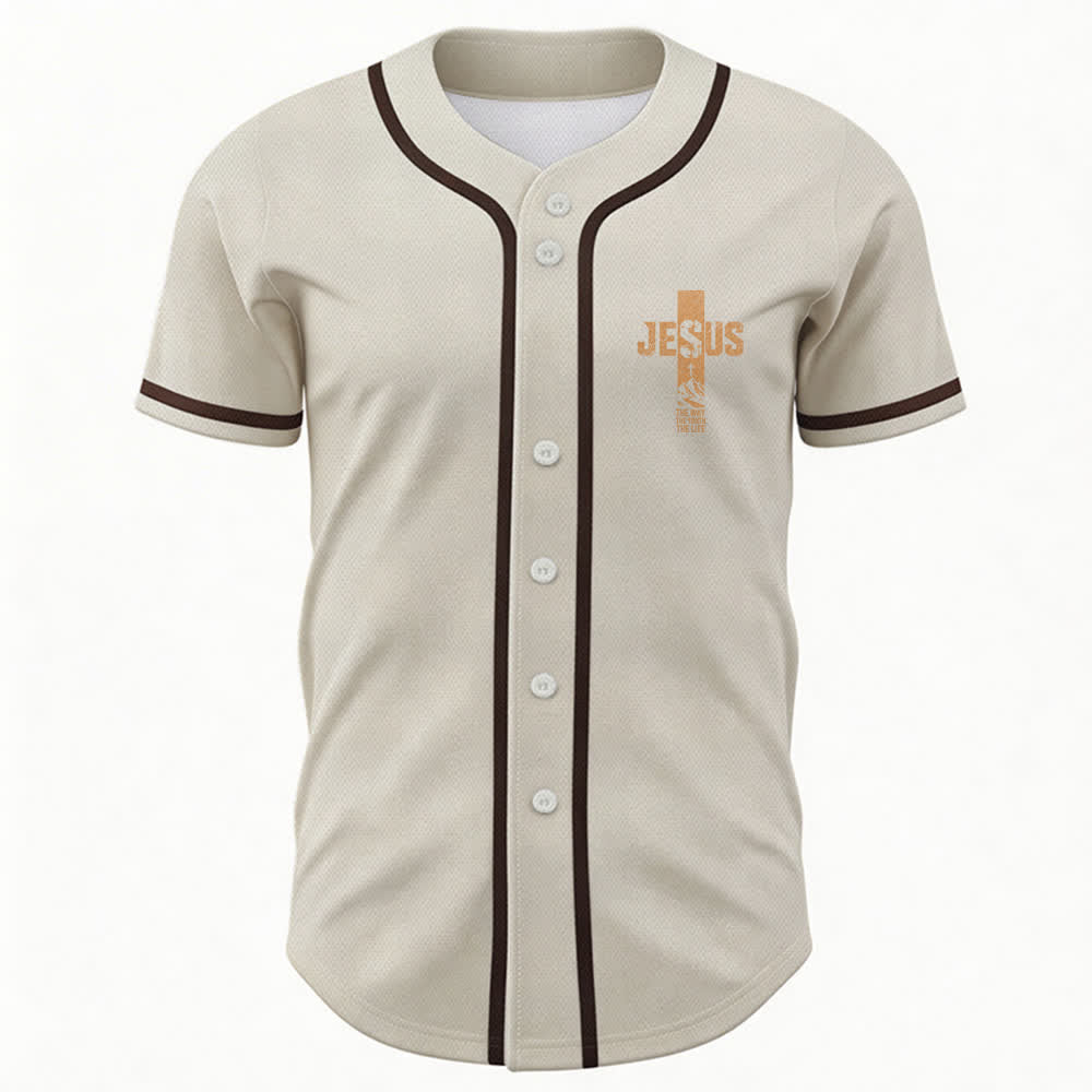 Christianartworkshop Jesus Cross Distressed Mesh Button Front Baseball Jersey - image 44