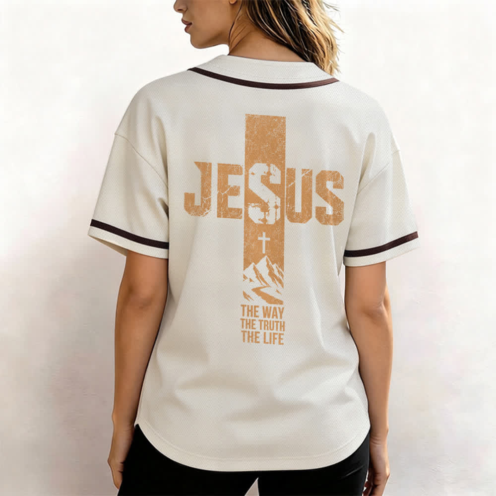 Christianartworkshop Jesus Cross Distressed Button Front Baseball Jersey - image 45