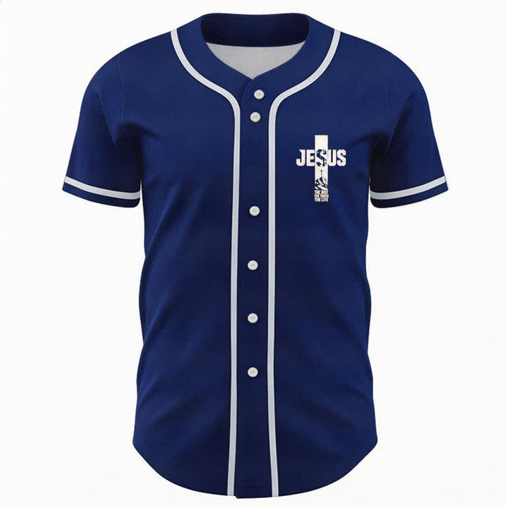 Christianartworkshop Jesus Cross Distressed Mesh Button Front Baseball Jersey - image 51