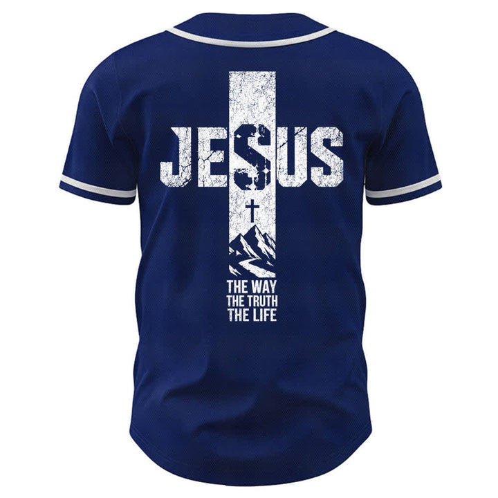 Christianartworkshop Jesus Cross Distressed Mesh Button Front Baseball Jersey - image 50