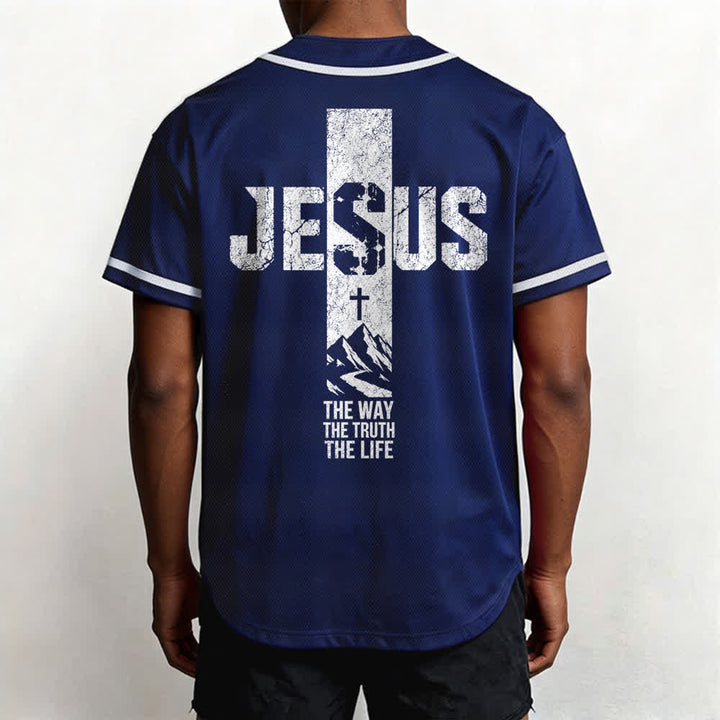 Christianartworkshop Jesus Cross Distressed Mesh Button Front Baseball Jersey - image 54