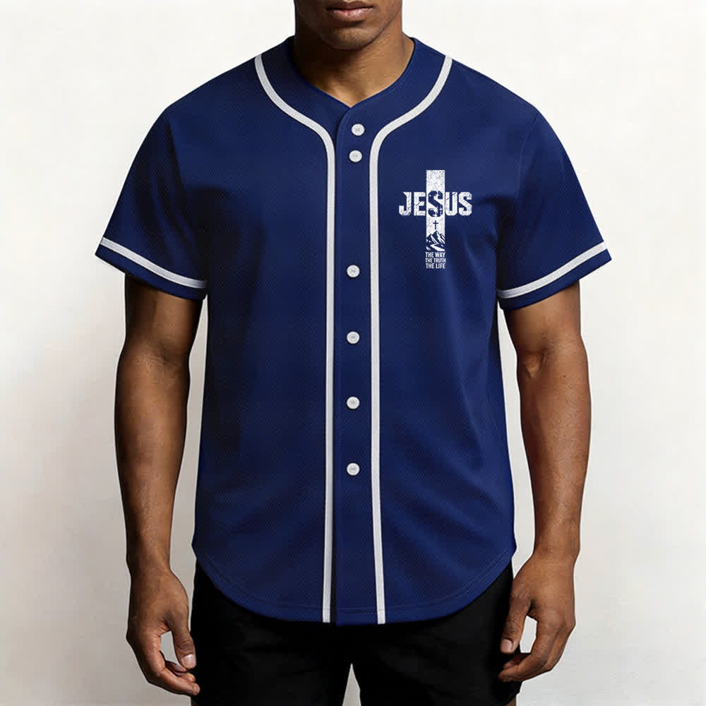 Christianartworkshop Jesus Cross Distressed Button Front Baseball Jersey - image 55