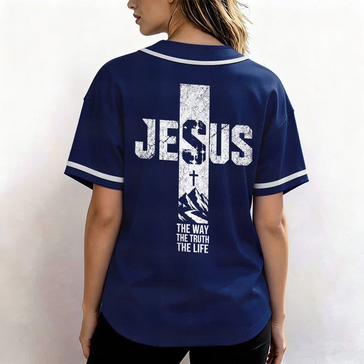 Christianartworkshop Jesus Cross Distressed Button Front Baseball Jersey - image 52