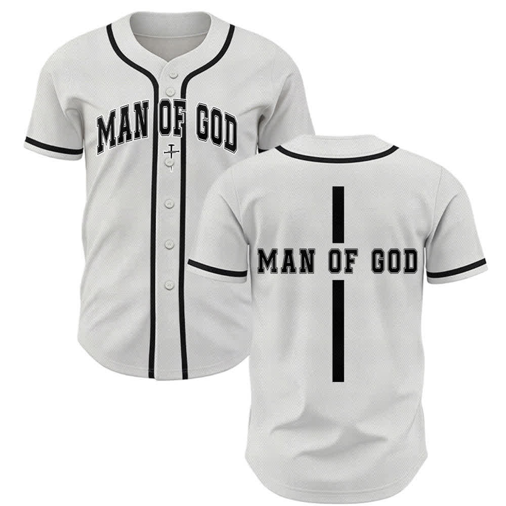Christianartworkshop Man Of God Varsity Button Up Baseball Jersey - White - 5XL - image 0