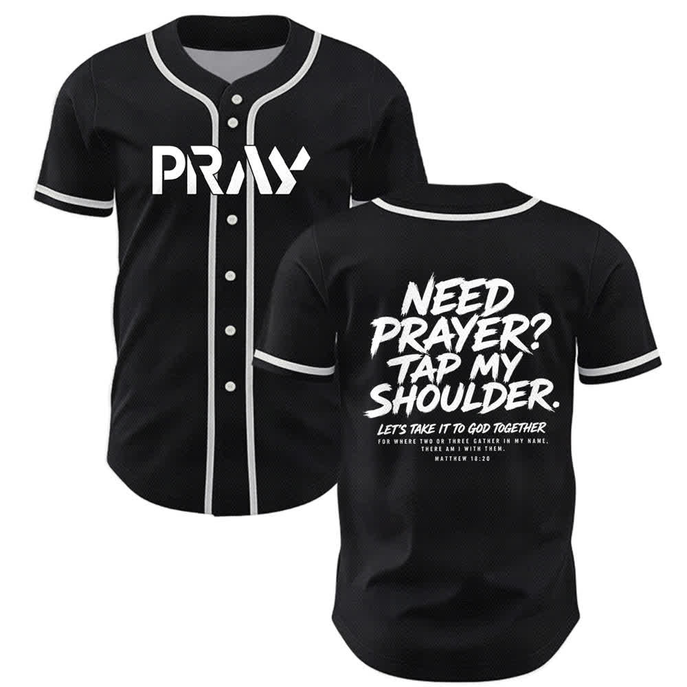 Christianartworkshop Pray Tap My Shoulder Message Baseball Jersey - Black - 5XL - image 7