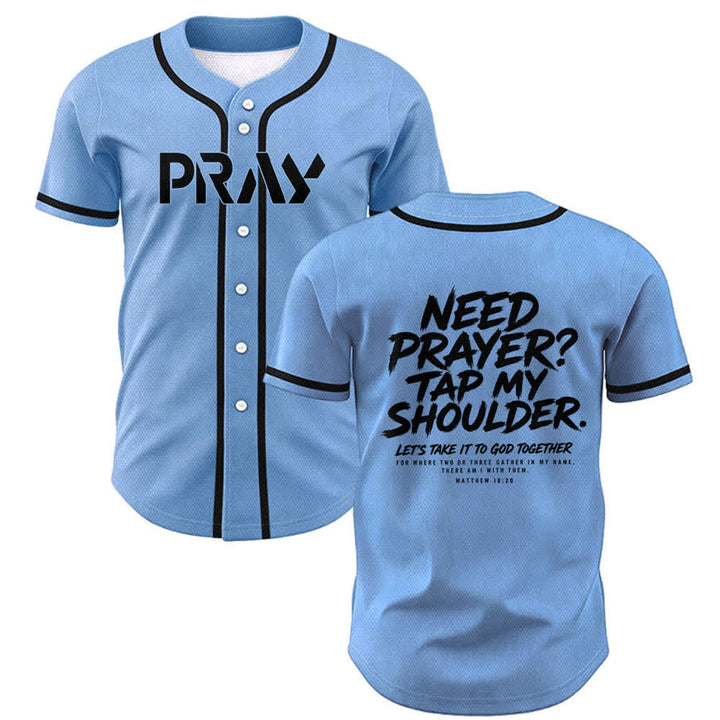 Christianartworkshop Pray Tap My Shoulder Message Baseball Jersey - Blue - 5XL - image 28