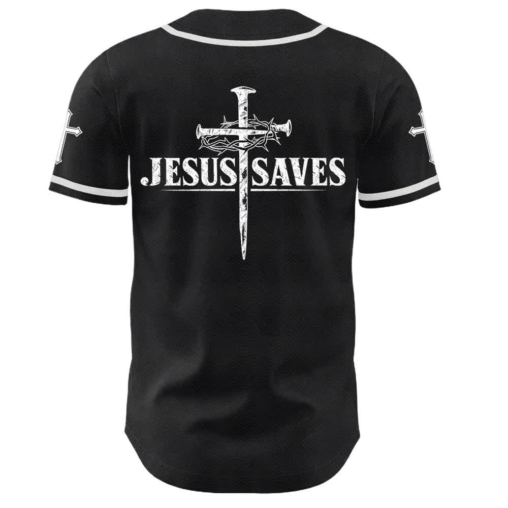 Christianartworkshop Jesus Saves Thorn Crown Black Mesh Baseball Jersey - image 1