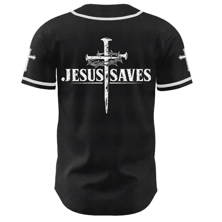 Christianartworkshop Jesus Saves Thorn Crown Black Mesh Baseball Jersey - image 1