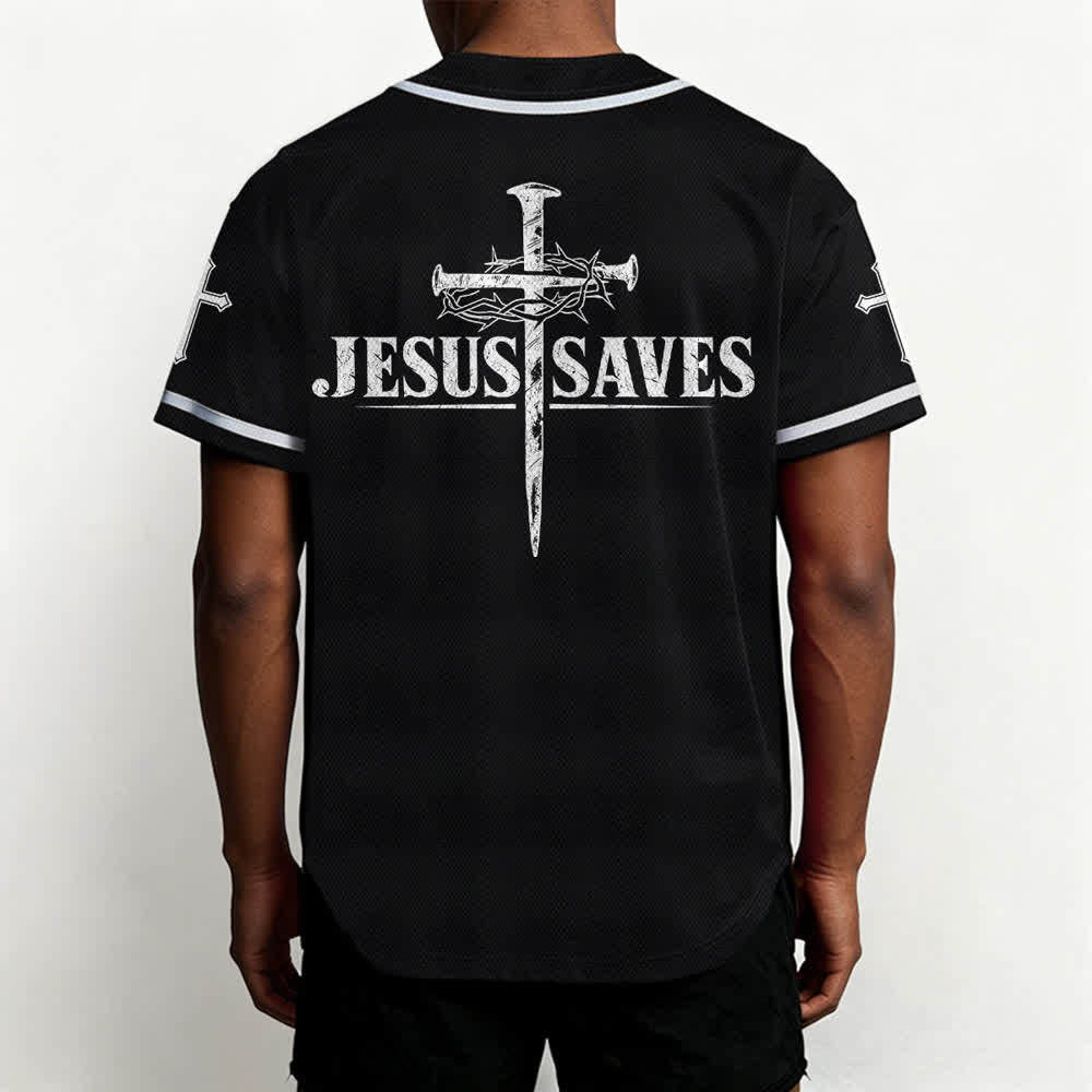 Christianartworkshop Jesus Saves Thorn Crown Black Mesh Baseball Jersey - image 5