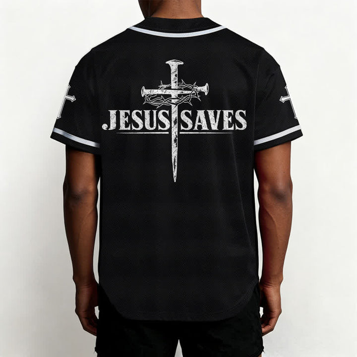 Christianartworkshop Jesus Saves Thorn Crown Black Mesh Baseball Jersey - image 5