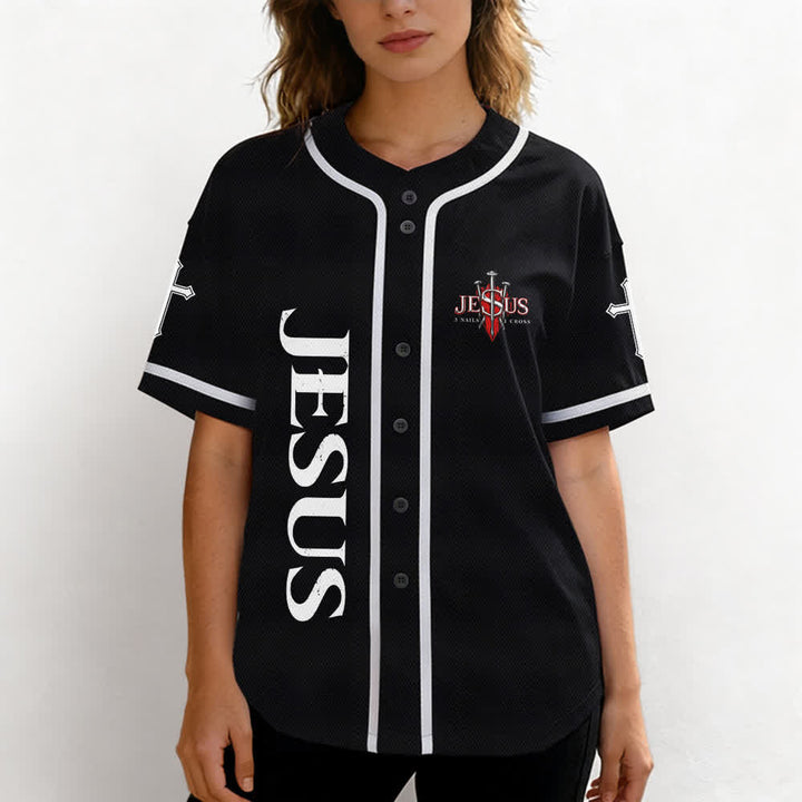 Christianartworkshop Jesus Saves Thorn Crown Black Mesh Baseball Jersey - image 4
