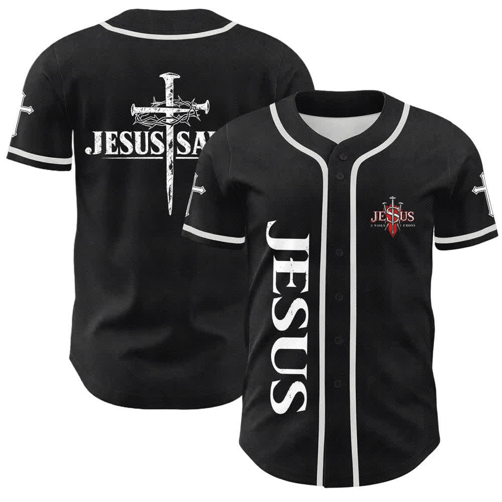 Christianartworkshop Jesus Saves Thorn Crown Black Mesh Baseball Jersey - White - 5XL - image 0