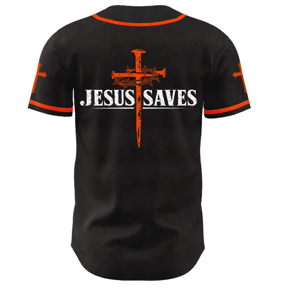 Christianartworkshop Jesus Saves Thorn Crown Black Mesh Baseball Jersey - image 8