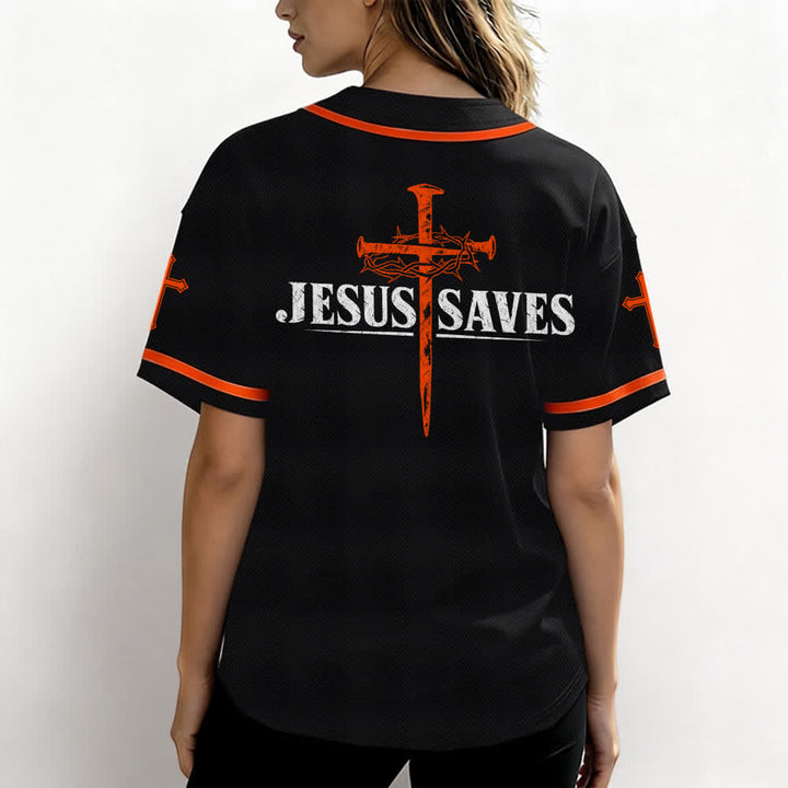 Christianartworkshop Jesus Saves Thorn Crown Black Mesh Baseball Jersey - image 10