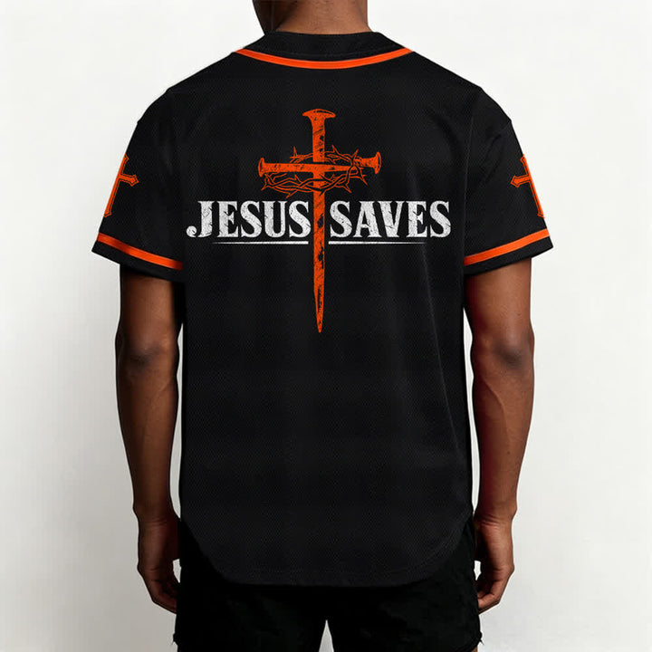 Christianartworkshop Jesus Saves Thorn Crown Black Mesh Baseball Jersey - image 12