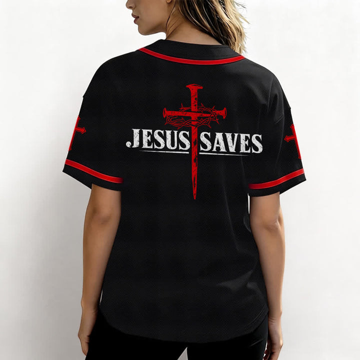 Christianartworkshop Jesus Saves Thorn Crown Black Mesh Baseball Jersey - image 17