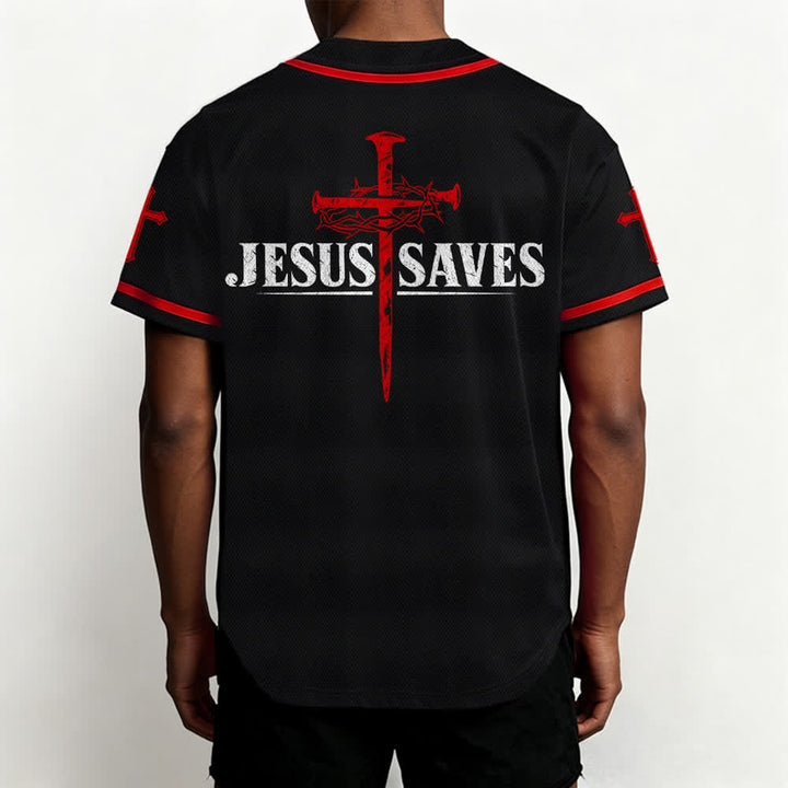 Christianartworkshop Jesus Saves Thorn Crown Black Baseball Jersey - image 19