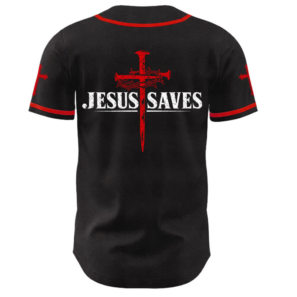 Christianartworkshop Jesus Saves Thorn Crown Black Mesh Baseball Jersey - image 15