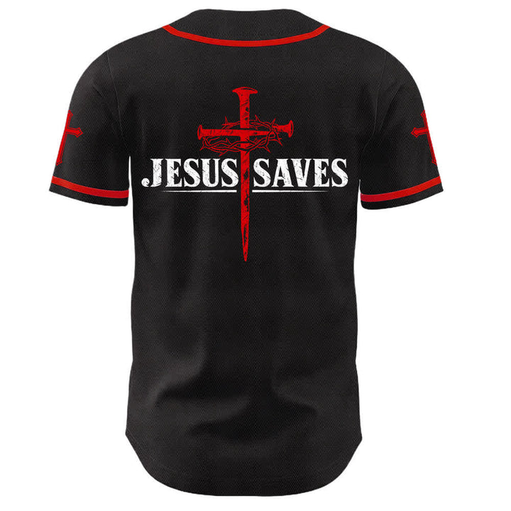 Christianartworkshop Jesus Saves Thorn Crown Black Mesh Baseball Jersey - image 15