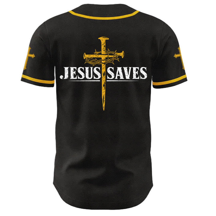 Christianartworkshop Jesus Saves Thorn Crown Black Mesh Baseball Jersey - image 22