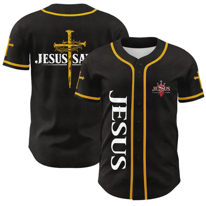 Christianartworkshop Jesus Saves Thorn Crown Black Mesh Baseball Jersey - Yellow - 5XL - image 21