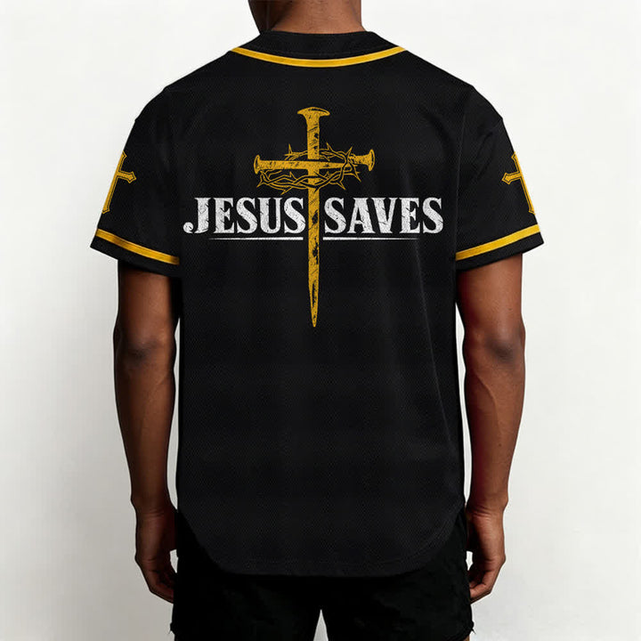 Christianartworkshop Jesus Saves Thorn Crown Black Mesh Baseball Jersey - image 26