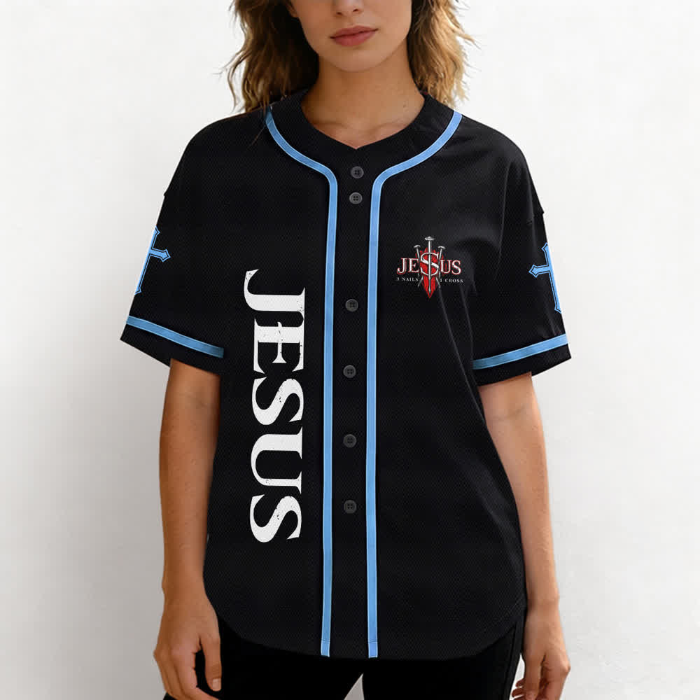 Christianartworkshop Jesus Saves Thorn Crown Black Mesh Baseball Jersey - image 32